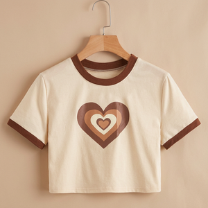 T-shirt court tendance pour femme à col montant imprimé arc-en-ciel, éco-responsable - Tee-shirt d'été stylé en fibre de bambou 100% - Product Image 3