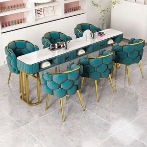 Table à ongles de style moderne en marbre, table de salon à ongles à deux niveaux et ensemble chaise, table et chaise pour deux personnes. - Product Image 3