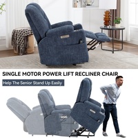 Fauteuil inclinable électrique robuste bleu en chenille tuftée avec dossier, capacité de 350 lb, deux ports USB, porte-gobelets, sans outils requis