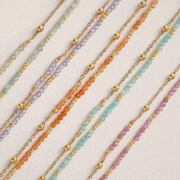 Pulsera de Doble Capa con Cuentas de Piedra Natural y Cadena de Acero Inoxidable Dorado, Collar de Moda