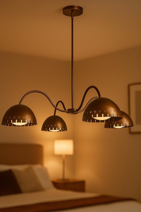 Stylish 1920s Mid Century Brass Dome Chandelier 4 <b>Light</b> Stilnovo Pendant <b>Ceiling</b> Lamp Sputnik Kitchen Island - Product Image 3