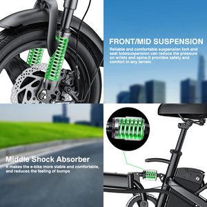 Expédition vers la <span class=keywords><strong>Tanzanie</strong></span>, Vélo électrique pour adultes et adolescents, Vélo électrique pliable 48V 10Ah, moteur 560W, pneu 14 pouces, 30 °   Freins à disque doubles pour la montagne - Product Image 5