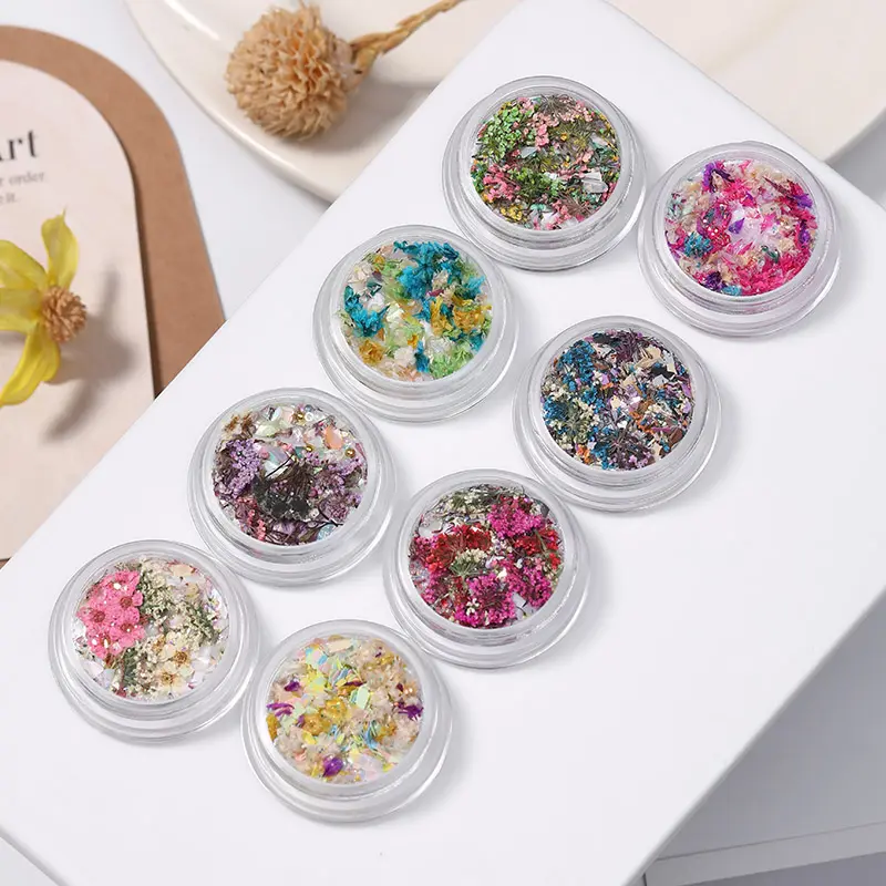 Customized Logo 8 Colors Spring Flowers Nails Designs Nail Oil Dry Flower Dried Flowers Mini Nail
