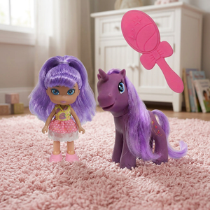 Muñeca de Moda con Unicornio Morado y Cepillo de Aseo Rosa para Niñas de 5 a 7 Años, Juego de Juguetes de Plástico - Product Image 1