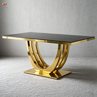 Table console de luxe en verre trempé avec base en acier inoxydable doré en forme de U, table étroite pour entrée, couloir ou salon.