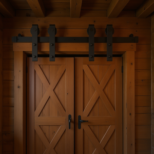 Kit de Herrajes para Puerta Corredera de Granero, 8 Pies, Puertas Dobles, Tipo J, Polea Suave y Silenciosa, Estilo Rústico Interior - Product Image 2