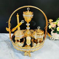 Ensemble de brûleurs d'encens de luxe en cuivre pur du Moyen-Orient, brûleur d'encens arabe creux sculpté, support de brûleur d'encens islamique, fournitures religieuses, cadeau
