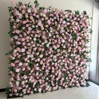 Panneau de fond mural en fleurs artificielles en soie 3D, rose, fleurs artificielles enroulables, pour mariage, décoration de la maison, salon