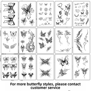 Adesivi per Tatuaggi a Base di Succo con Motivi Erboristici Serie XM&XP Butterfly, Stampa a Trasferimento d'Acqua di Lusso, Lunga Durata - Product Image 5