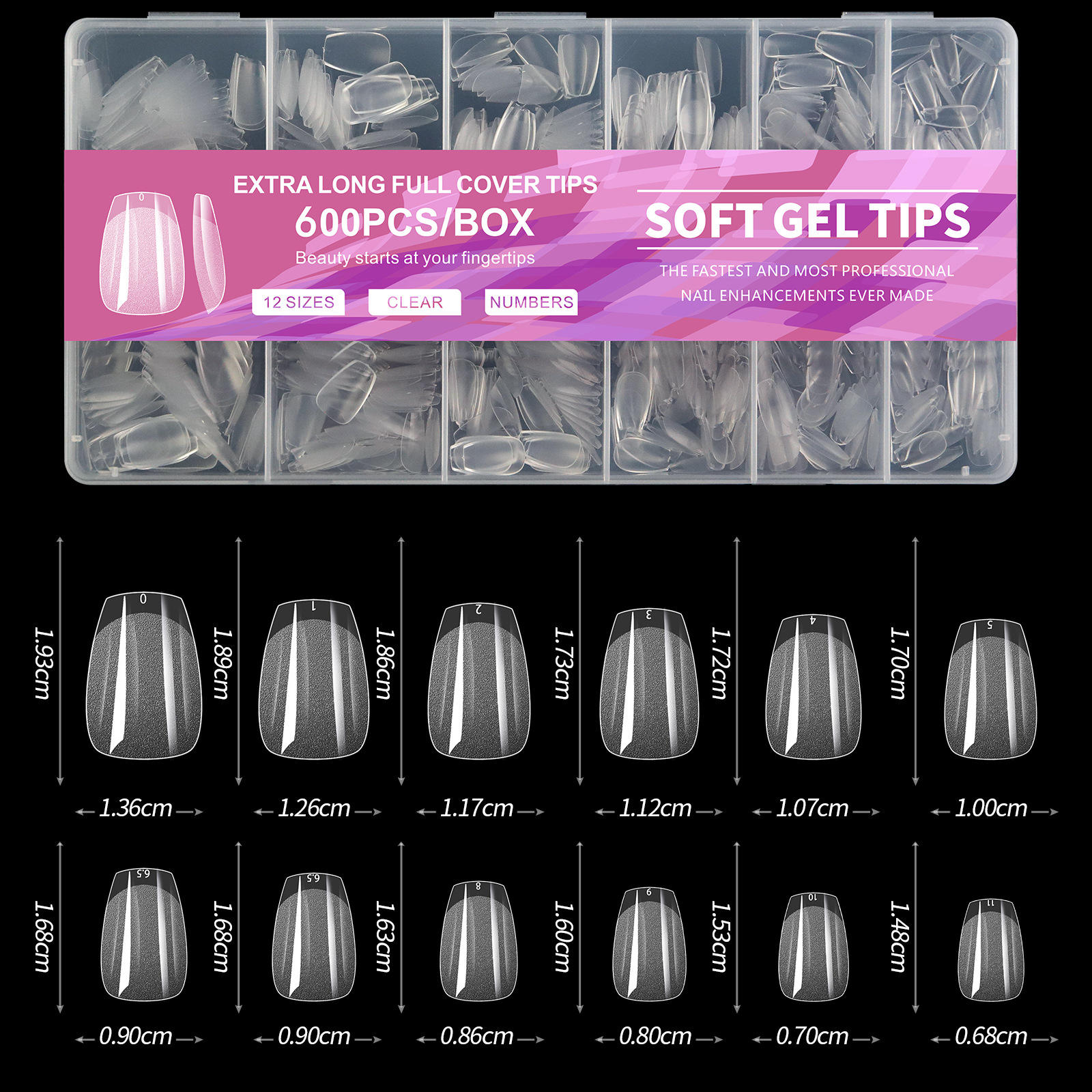 Wholesale 600pcs/Box Transparent Soft Gel Nail Tips Full Cover Extension False Nail Curved Press-On Stiletto Design for Fingers