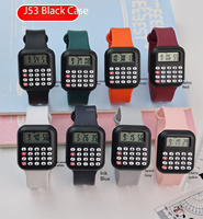 Jam Tangan Digital Sport J53 Grosir OEM Unisex Plastik Silikon Tombol Mini Kalkulator Belajar Anak Jam LED Kalkulator