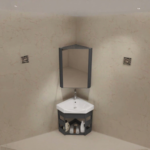 Custom Triangular Wall Mounted Bathroom Vanity Set Melamine Board <b>Corner</b> Cabinet Framed Mirror for <b>Small</b> Apartments - Product Image 3