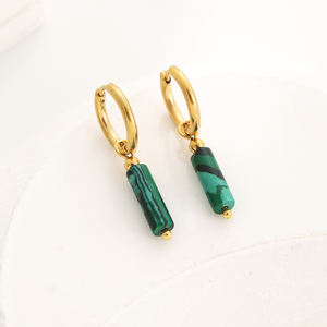 Mini Damen & Herren Edelstahl runde Huggie Ohrringe mit Naturstein perlen Modischer Stud <span class=keywords><strong>Hoop</strong></span> Schmuck - Product Image 4