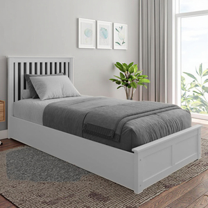 <span class=keywords><strong>Letto</strong></span> singolo moderno <span class=keywords><strong>con</strong></span> struttura in legno massello bianco <span class=keywords><strong>con</strong></span> contenitore sottostante aggiunge eleganza di lusso protettiva finitura liscia - Product Image 1
