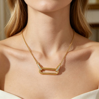 Collier ras du cou en argent sterling 925 plaqué or avec pendentif maillon en forme de trombone et zircon cubique, non ternissant, pour femme