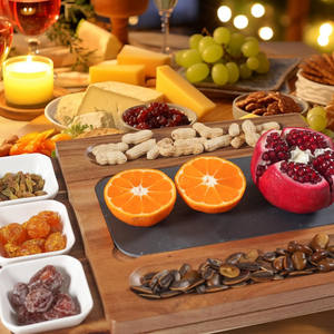 Grand plateau <span class=keywords><strong>magnétique</strong></span> 3 en 1 pour servir la charcuterie Plateau à découper en <span class=keywords><strong>ardoise</strong></span> Plateau à fromage rectangulaire en bois d'acacia avec 3 bols en céramique - Product Image 5