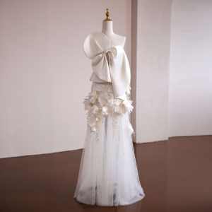 Abito da <span class=keywords><strong>sposa</strong></span> da principessa estivo fatto a mano da <span class=keywords><strong>bambina</strong></span> abito da <span class=keywords><strong>sposa</strong></span> con gamba a vista in Mesh damigelle senza maniche in Chiffon satinato premaman - Product Image 2