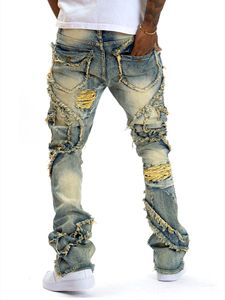 <span class=keywords><strong>Jeans</strong></span> de Mezclilla Vintage para <span class=keywords><strong>Hombre</strong></span>, Desgastados y Rotos, de Secado Rápido, Ecológicos, Estilo Urbano, <span class=keywords><strong>Jeans</strong></span> de Mezclilla de Algodón con Lavado Snow Wash y Corte <span class=keywords><strong>Recto</strong></span> - Product Image 5