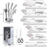 Ensemble de 9 couteaux de cuisine argentés, tranchants, antiadhésifs, en acier inoxydable 3Cr13, couteau de chef japonais avec aiguiseur, bloc rotatif à 360°