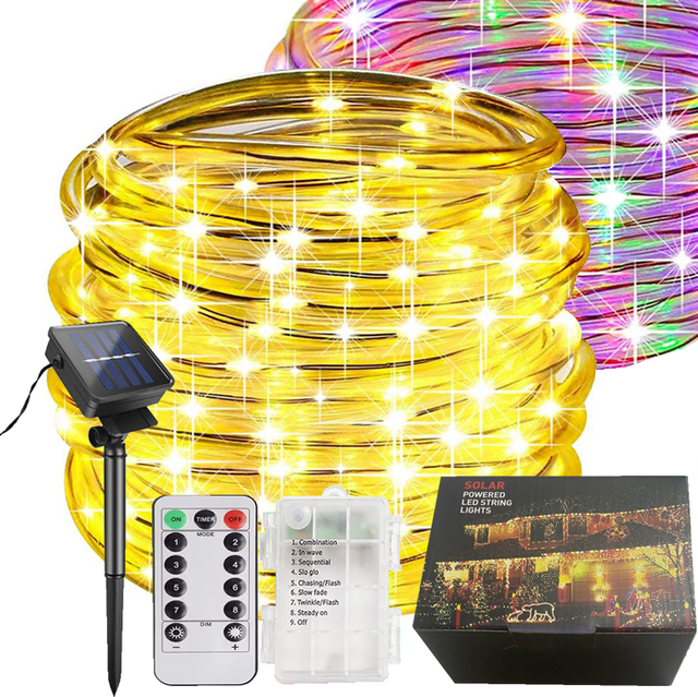 LED Christmas Lights Outdoor Solar Led Tube Rope String Lights Twinkle Star Icicle Holiday Lighting 10m 100leds 8 Mode