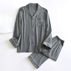 ชุดนอนผู้ชายผ้าฝ้ายถักนิตติ้งระบายอากาศได้ดีสบายบางเบาชุดใส่ในบ้านสำหรับฤดูร้อน - Product Image 4