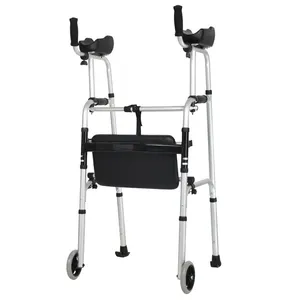 Auxiliares de caminhada portáteis para pacientes, aparelho dobrável de liga de alumínio com suporte para cotovelo, assento e rodas