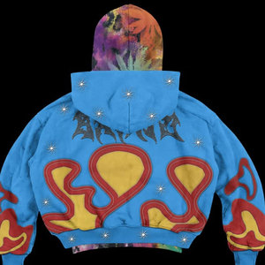 Sudadera con Capucha Vintage Y2k con Estampado Gráfico Azul <span class=keywords><strong>Cielo</strong></span>, Cierre Completo, Tie Dye, Doble Capa para Hombre, Felpa Francesa, Bordado 3D - Product Image 4