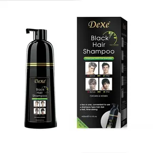 Dexe Fast hair black color shampoo with ginger herbal for white hair dye black 500ml family using black hair shampoo bottle