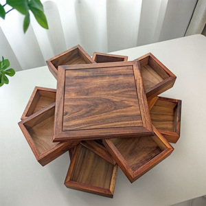 กล่องเก็บเครื่องประดับไม้วอลนัท 26x26x7 ซม. กล่องหมุนได้สำหรับใส่สร้อยข้อมือและเครื่องประดับ - Product Image 1