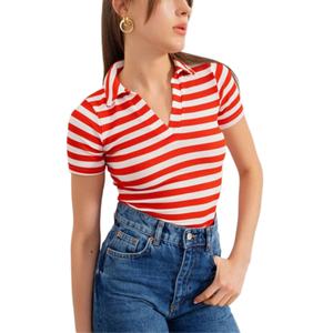 Camiseta Polo Lisa de Alta Calidad para Mujer al por Mayor, Color Personalizado, Nuevo Estilo Informal, Camiseta Polo a Rayas para Mujer - Product Image 5