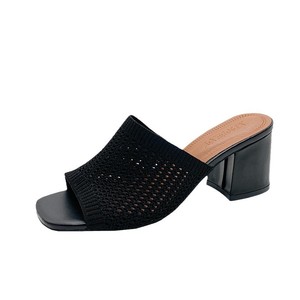 Sandales d'été respirantes à bout carré en maille pour femmes, nouvelle collection, talon épais, grandes tailles, talon moyen - Product Image 5