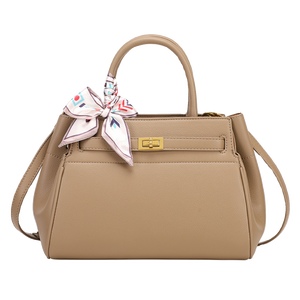 Sac à main carré élégant <span class=keywords><strong>beige</strong></span> de créateur avec foulard en soie décoratif, en <span class=keywords><strong>cuir</strong></span> PU premium, fourre-tout à fermeture éclair, bandoulière, grande capacité, polyvalent - Product Image 1