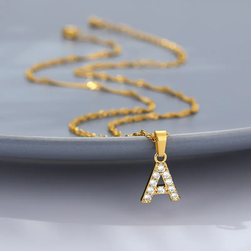 Non Tarnish Letter Charms Alphabet Pendant Chain Custom Name Gold Dainty Titanium Steel Custom Jewelry