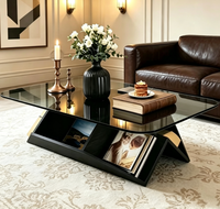 Table basse rectangulaire en verre trempé, table à thé, table d'appoint pour salon, Meja Kopi