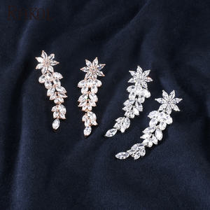 RAKOL EP005 gioielli da sposa <span class=keywords><strong>di</strong></span> lusso <span class=keywords><strong>a</strong></span> <span class=keywords><strong>foglia</strong></span> lunga <span class=keywords><strong>forma</strong></span> <span class=keywords><strong>di</strong></span> cristallo CZ <span class=keywords><strong>orecchini</strong></span> <span class=keywords><strong>di</strong></span> zircone - Product Image 5