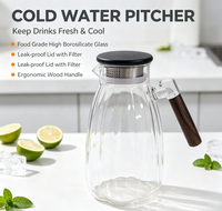 Carafe en verre borosilicate en forme de goutte d'eau avec infuseur en acier inoxydable et poignée latérale en bois pour café froid, thé et jus