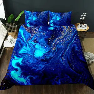 3D blauer Metall marmor DUVET COVER Set Großes Bettwäsche set aus gebürstetem Mikro faser