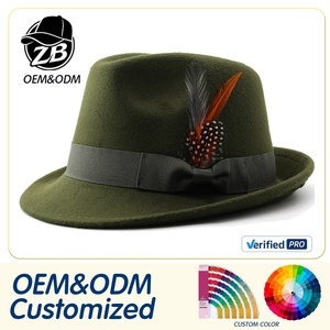 Sombrero Panamá Jazz de Ala Corta Personalizado al por Mayor con Adorno de Plumas y Lazo de Cinta, Sombrero Fedora de Fieltro para Hombres y Mujeres - Product Image 1