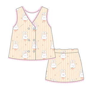 Summer Easter <strong>Bunny</strong> Stripe Pattern Kids Clothing Wholesale Monogram Personalized Skirt Set Cotton Kids <strong>Girls</strong> <strong>Outfit</strong> - Product Image 4