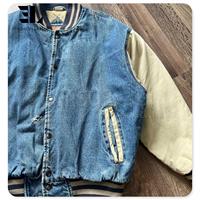 LARSUR Bomber vintage en jean personnalisé style détresse Varsity Jacket Chenille Applique Brodé Patch Baseball Letterman Jacket