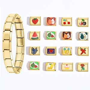 Italian Style Modular Bracelet Gold Fruit Charms DIY Jewelry Accessories Unisex Gift Charm Set Zinc Alloy Bezel Setting - Product Image 1