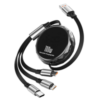 Cable de Datos USB Tipo-C Retráctil de Carga Rápida 3 en 1 de 100W con Soporte para Teléfono, Material TPE, Pequeño Regalo para Computadoras, con Logotipo Personalizado