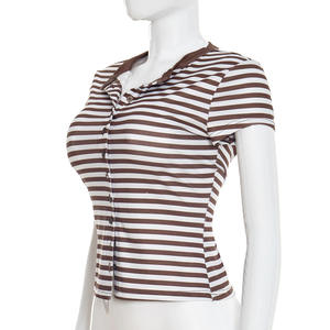 Viviblook Y26TP018 Camiseta Corta a Rayas con Botones para Mujer, Nueva Colección de Verano, Top Corto para Mujer - Product Image 3