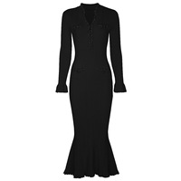 Robe midi pour femme, nouvelle mode automne-hiver, viscose, coupe droite, simple, unie, tricotée, col en V, ajustée, faite à la main, ornée de perles, manches longues