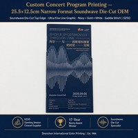 Brochure de programme de concert personnalisée découpée au laser, impression sur papier bleu marine, reliure agrafée