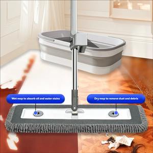 Système de serpillière plate en chenille en acier inoxydable réutilisable, 20 000+ cycles durables, essorage coulissant, nettoyage des sols humides/sèches - Product Image 5