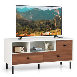 DB Mid-Century Modern Farmhouse <b>TV</b> Stand Minimalist Style <b>TV</b> Console for 50-inch <b>TVs</b> 2 Cubbies 3 Drawers Wood Panel Design - Product Image 1