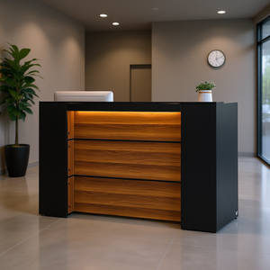 Office Reception <b>Desk</b> 62 Inch Rectangular LED Light Black Brown Wood Contemporary Commercial Furniture Model D0100X372WJ - Product Image 2