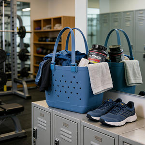 กระเป๋าถือ EVA ลายโลโก้แบบกำหนดเอง รุ่นซัมเมอร์ มินิ กันน้ำ ขนาดเล็ก สำหรับใส่ของไปทะเล กระเป๋าถือผู้หญิง แบบสะพายข้าง ซักได้ พร้อมพวงกุญแจ - Product Image 1