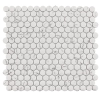 Mosaïque murale en verre recyclé imprimé jet d'encre sur mesure, aspect marbre, pour crédence de cuisine, motif rond Penny